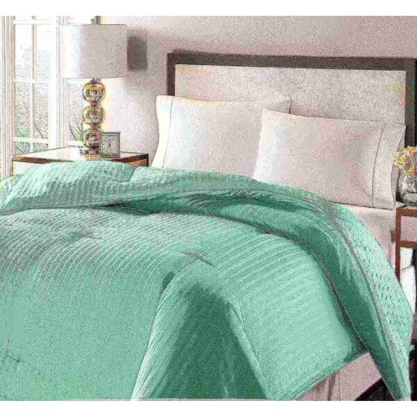 Blue Ridge 350 Thread Count Down Fiber Damask Stripe Comforter, Aqua, King 011835 - main